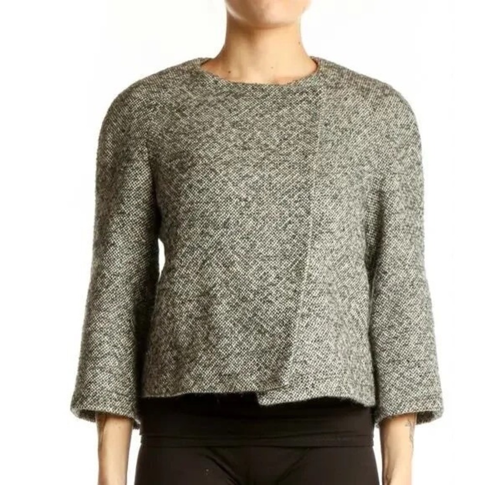Banana Republic Women's Wool Alpaca Mohair Wrap Cropped Jacket Blazer Tweed Sz S